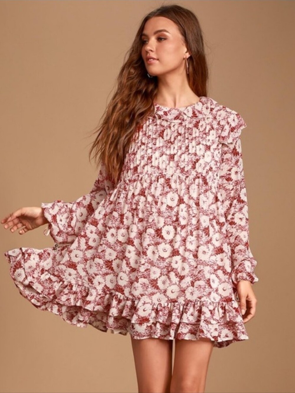Free People These Dreams Mini Dress Pintuck Ruffle Size Large